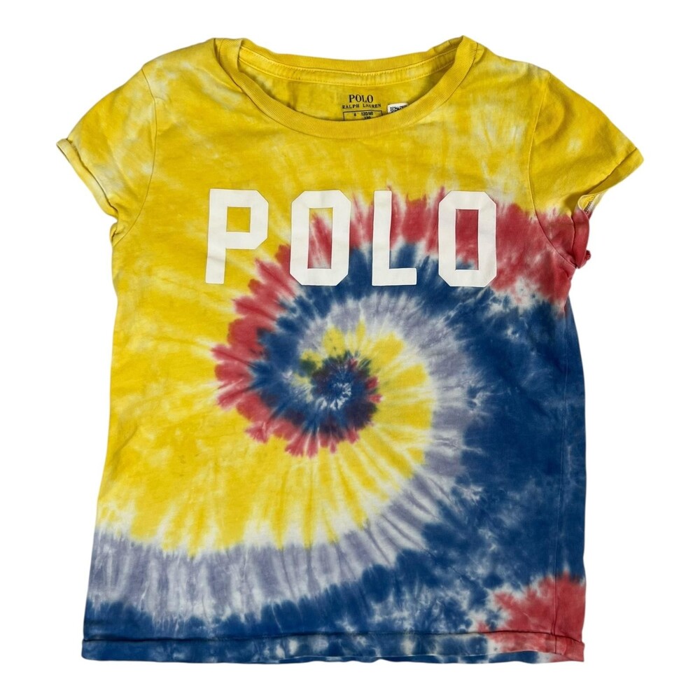 Polo Ralph Lauren T-Shirt Youth 6 Tie Dye Yellow Blue Red Spell Out Graphic Tee